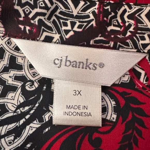 CJ Banks 3X-Large Tunic Top Button-Up Abstract Long Sleeves Hi-Low Hem V-Neck - Picture 7 of 9